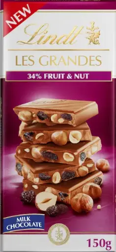 Lindt Les Grandes Chocolate Bar with 34% Fruit & Nut 150g